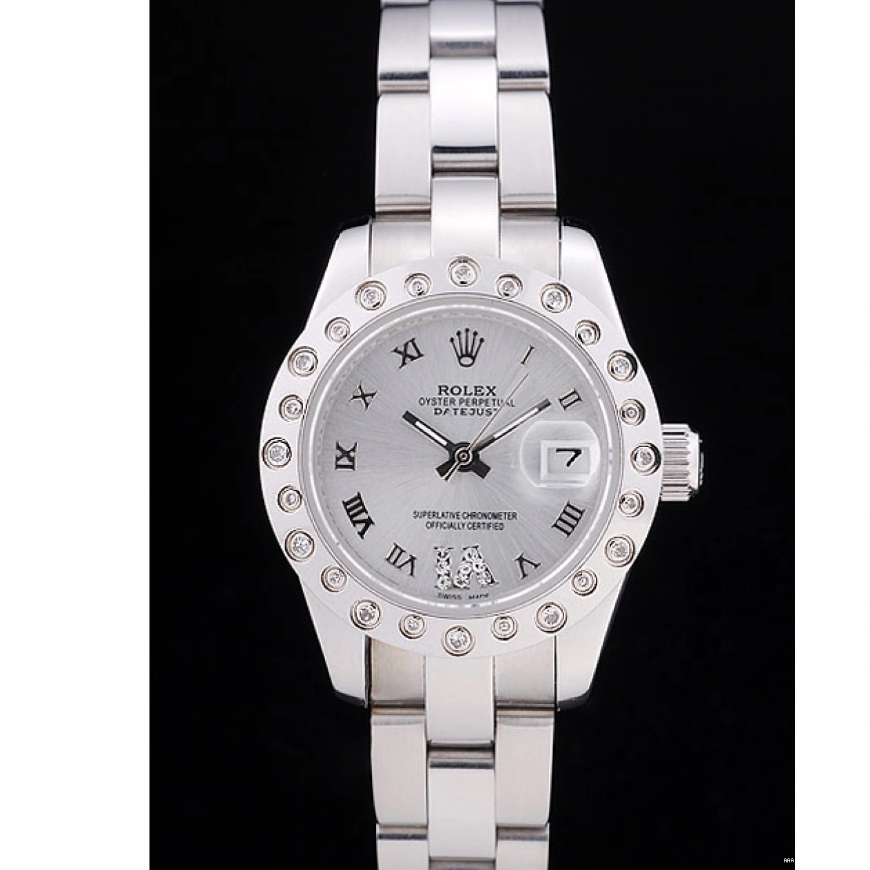Aaa replica watch Polished Rolex Silver Datejust Bezel Diamonds Silver Dial 7474 1028